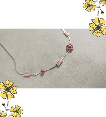 Collier fin perles roses & fleur vintage