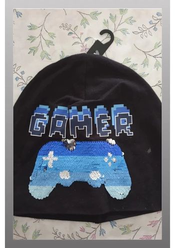 bonnet enfant noir/bleu "gamer" H&M 8/12ans