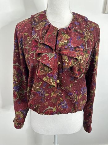 Blouse baroque fleurs bordeaux et multicolore Vintage T38 M