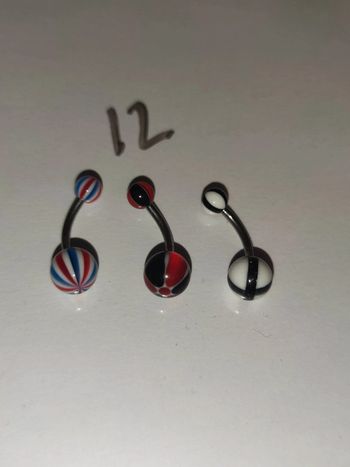 Lot de 3 piercings nombril acier chirurgical et acrylique