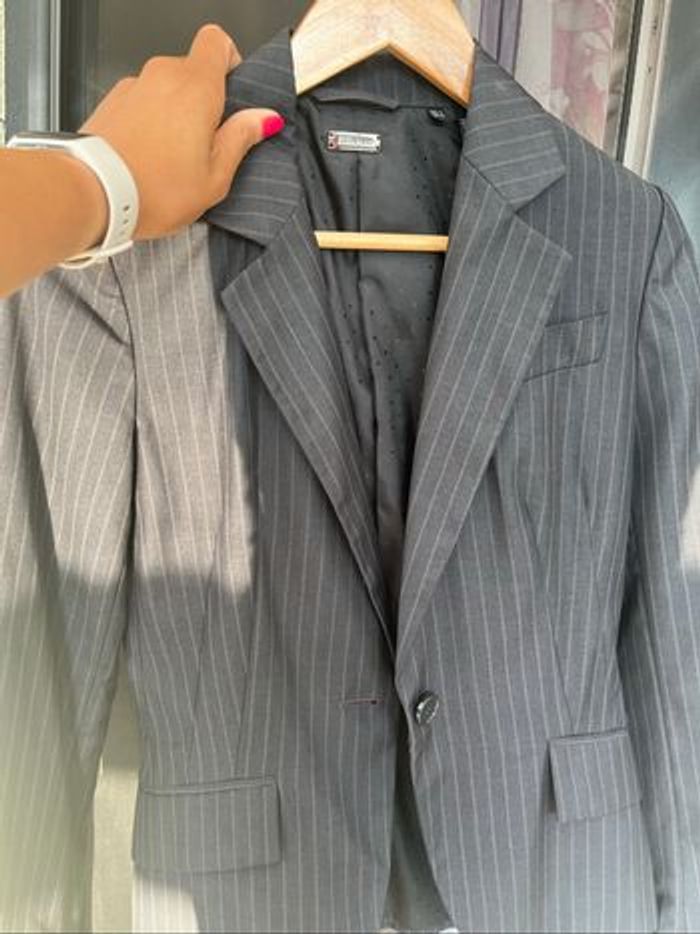 Ensemble  tailleur femme rayé gris anthracite ZARA Basic – T.36 / M - photo numéro 4