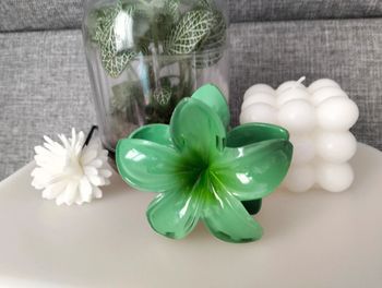 Grosse pince cheveux verte fleur de Tiaré