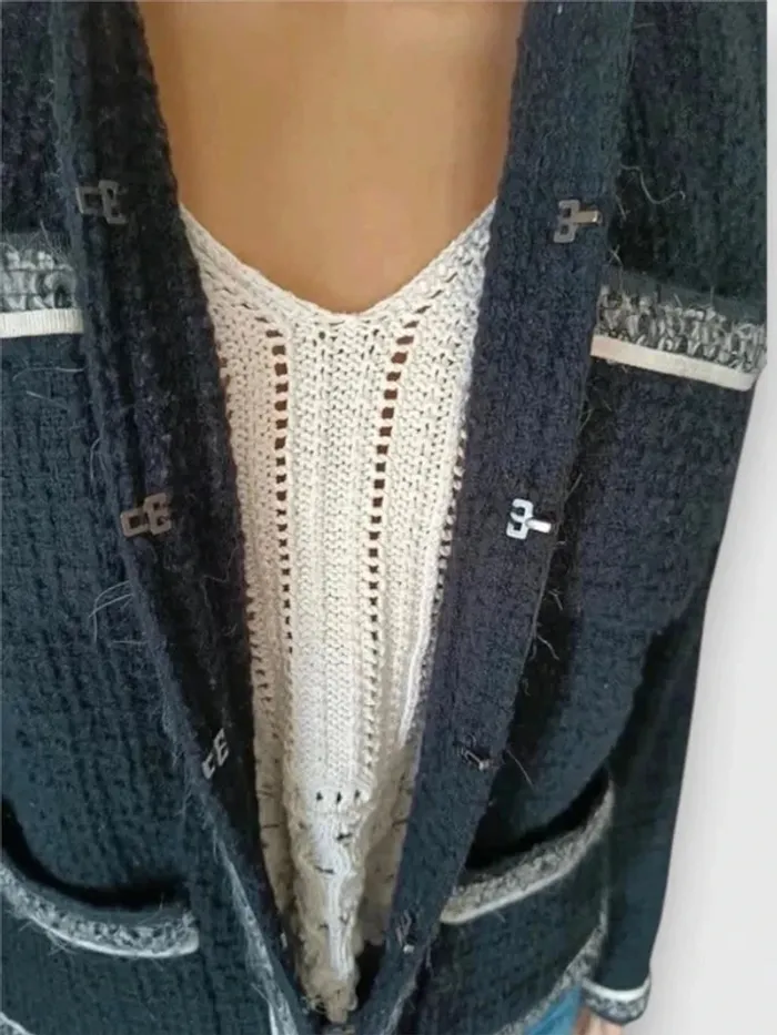 .Blazer jaqueline riu noir liseré blanc fermeture à crochets 4 poches taille L - photo numéro 7