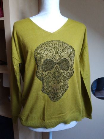 Pull vert anis tête de mort sarah john L/XL