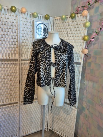 🐆jolie veste en jean imprimé léopard  style ganni femme T.44