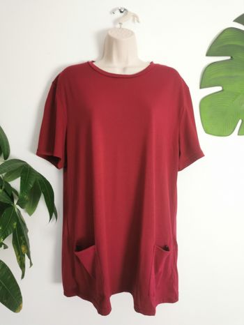 Tee-shirt long décontracté bordeaux avec poches Taille 2XL