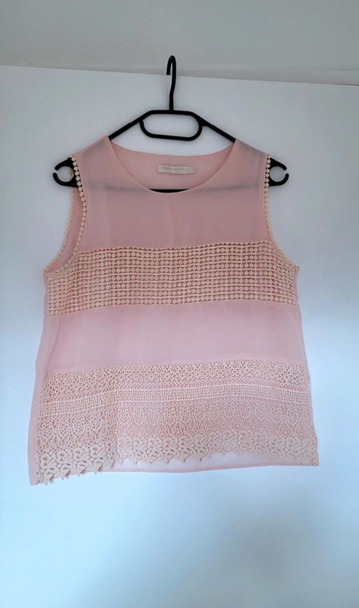 Joli Haut Débardeur rose saumon dentelé Vera & Lucy Taille S - photo numéro 2
