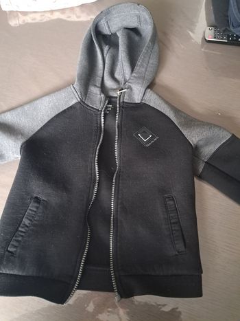 Gilet zippé gris et noir avec capuche d'occasion