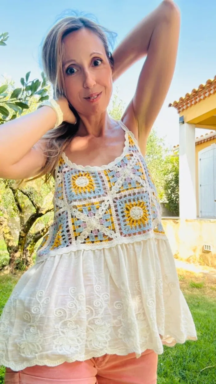 Débardeur bohème multicolore crochet taille unique - photo numéro 7