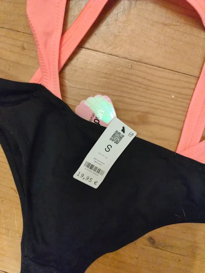 Maillot de bain ouvert 1 piece noir et rose corail Undiz S neuf - photo numéro 4