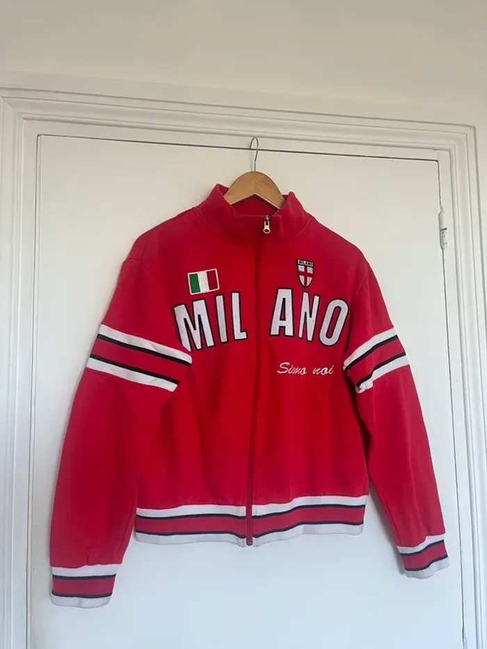 Veste vintage rouge vif Milano – Broderies & bandes – Taille S (90s/2000s) - photo numéro 2