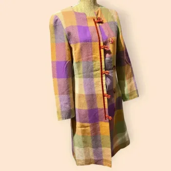 Veste longue à carreaux – Style rétro vintage - multicolore