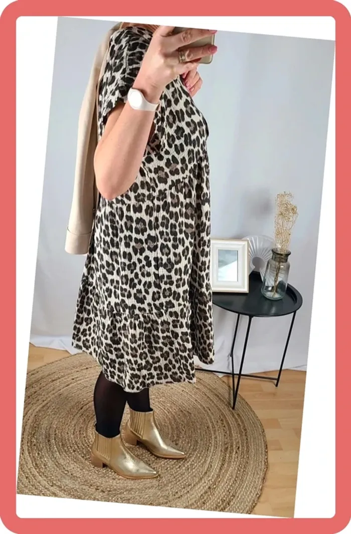 Robe 🐆 léopard - Taille Unique (36-44) - Gaze de coton - Neuve - photo numéro 6