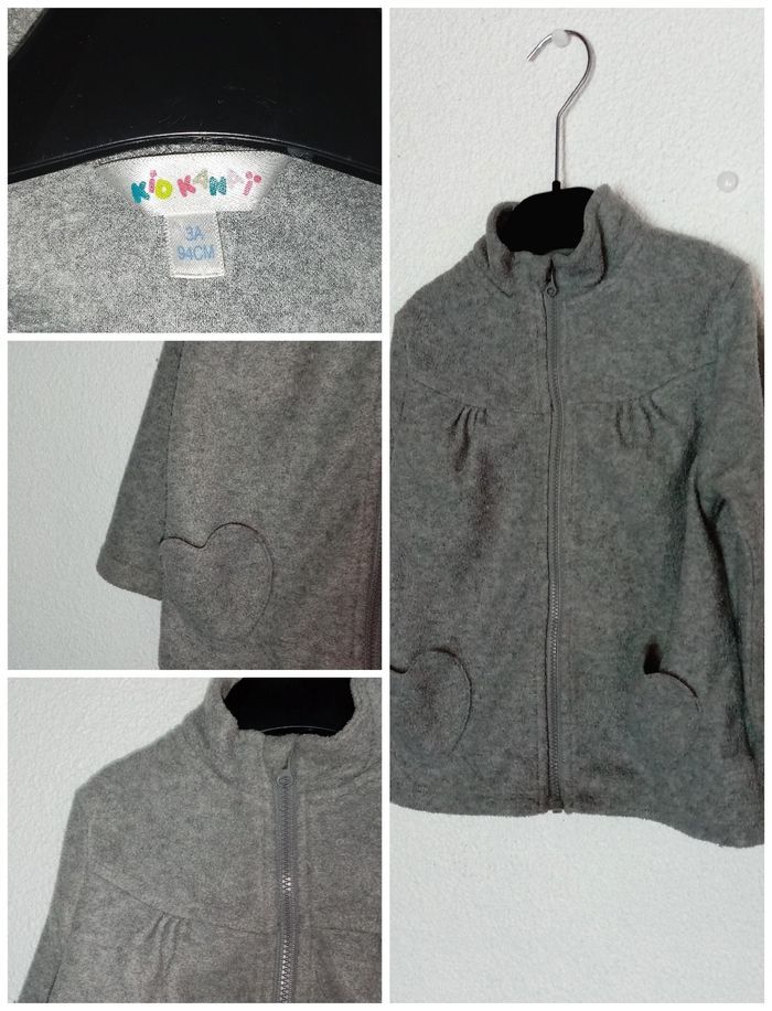 3 ans  kidkanai veste, gilet polaire zippé gris poche en forme de cœur toutes saisons /Excellent état - photo numéro 2