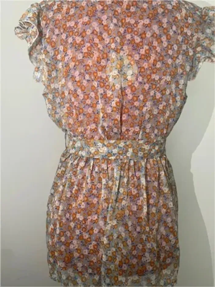 Blouse volants fleurie bleu et jaune Lily Rose - photo numéro 4