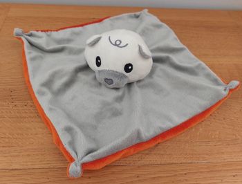 Doudou plat ours orange et gris