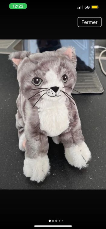 Doudou peluche chat IKEA, gris tigré blanc