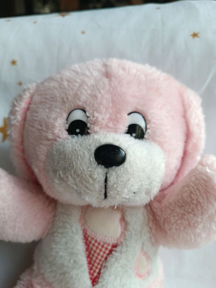 Vintage Doudou peluche plush Teddy chien dog puppy rose pink glace ice cream cône cp - photo numéro 2