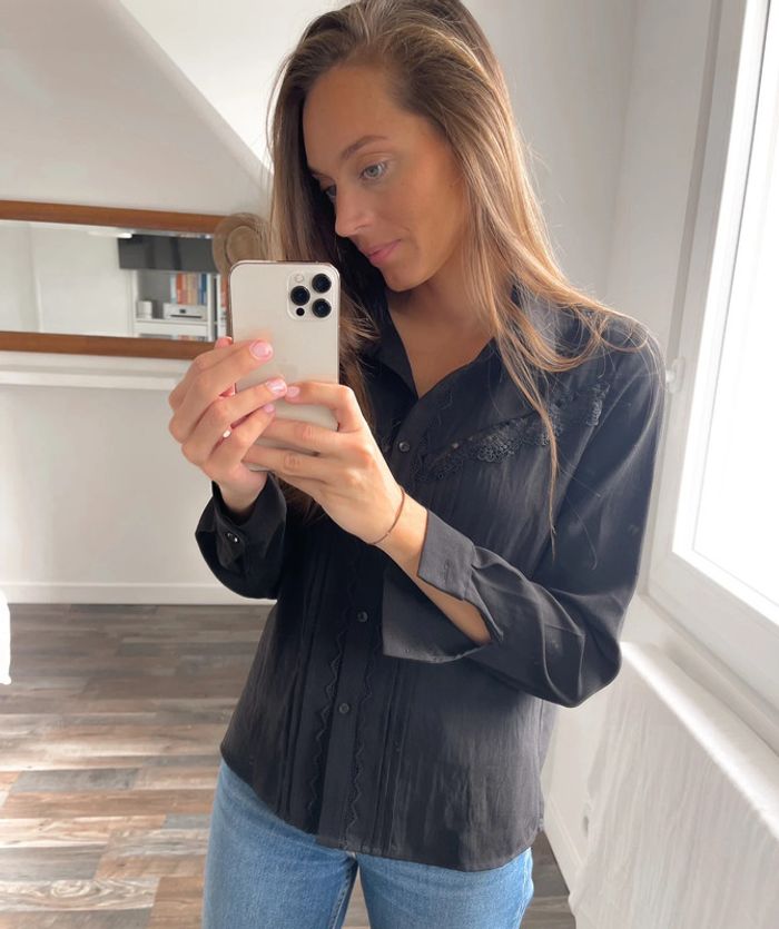 🌟 Chemise blouse manches longues noir avec broderie - photo numéro 9