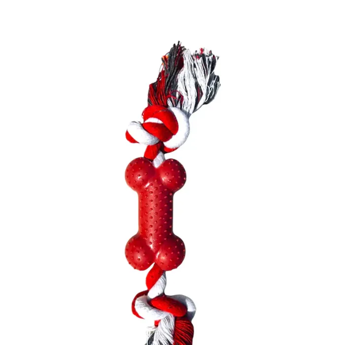 Jouet pour chien Forpet en corde tressée + os en caoutchouc rouge 29 cm Neuf - photo numéro 2