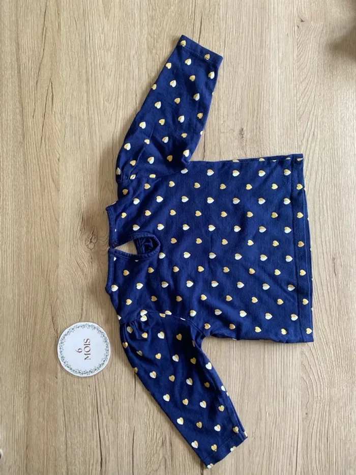 Sous pull manche longue bleu marine imprimé coeur bébé fille 6 mois Pommette - photo numéro 3