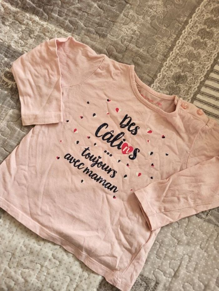 Tee shirt ML rose clair 18 mois