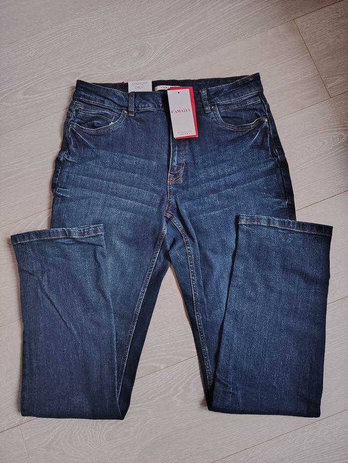 Jean droit bleu foncé taille haute