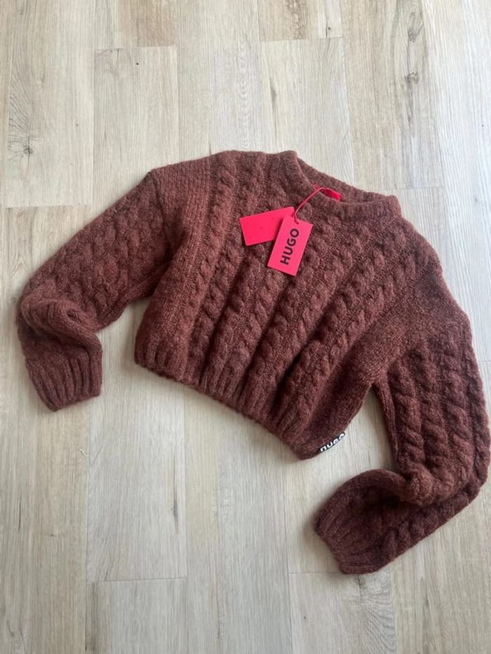 Pull Hugo Crop Torsadé Marron L - photo numéro 2