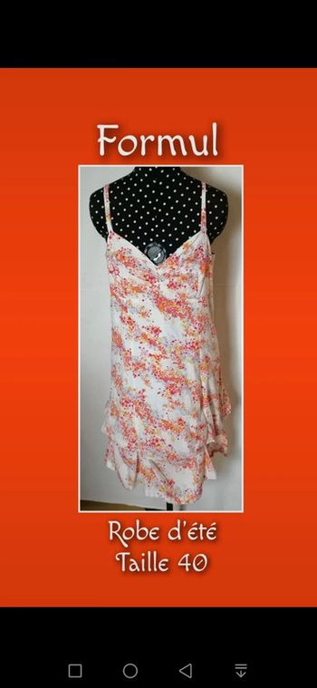 Robe d'été à bretelles blanc orange rouge asymétrique fleurs Taille L Formul