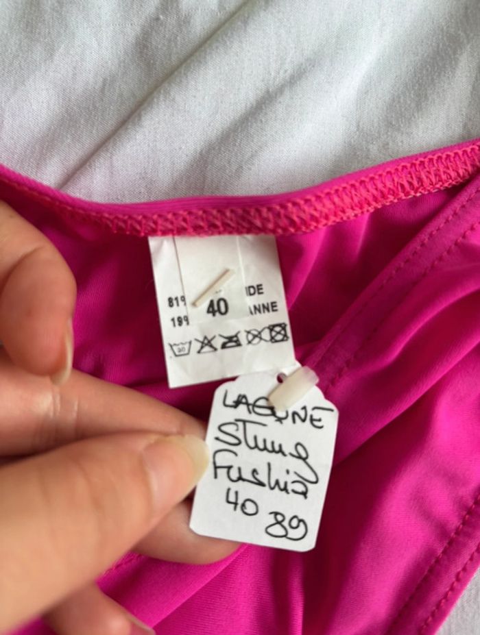 Ensemble maillot de bain bikini rose fushia multicolore tanga string taille S/36 neuf - photo numéro 2