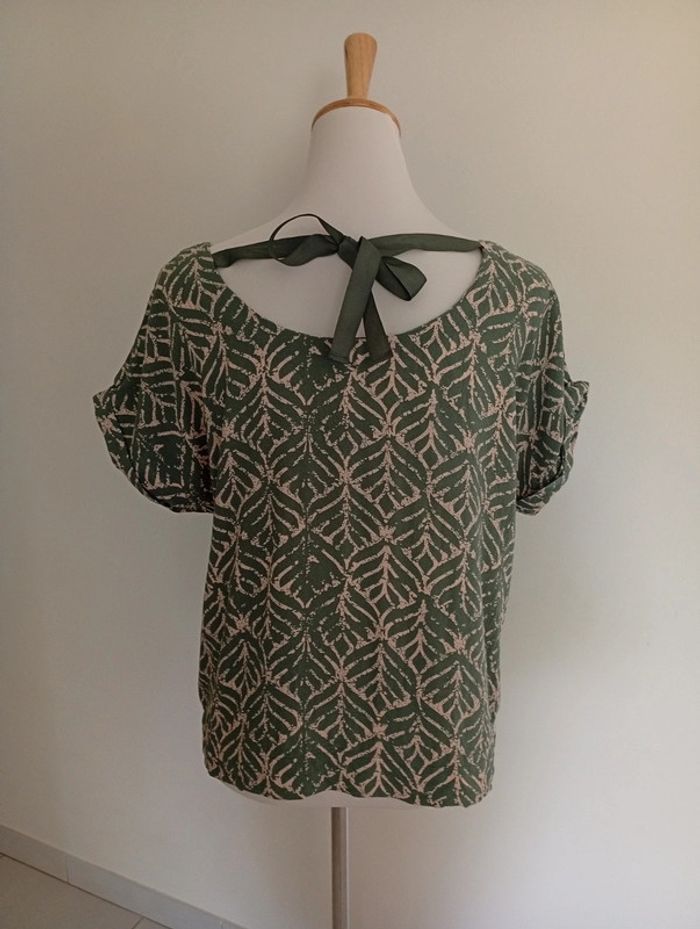 Damart - tee-shirt fluide, taille 40 | vert et crème - printemps été - photo numéro 2