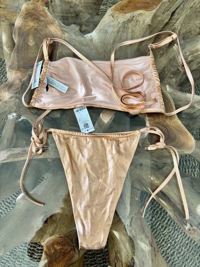 Maillot de bain 2 pièces Etam rose métallisé - photo numéro 3