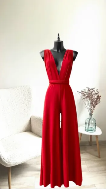 Combi rouge glamour positions multiples fabriquée en France dos nu