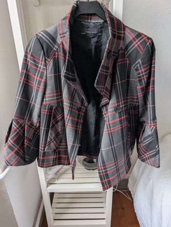 Veste blazer femme Zara Tartan gris rouge taille S