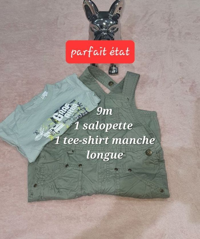 Salopette et tee-shirt manche longue  9m bébé garçon