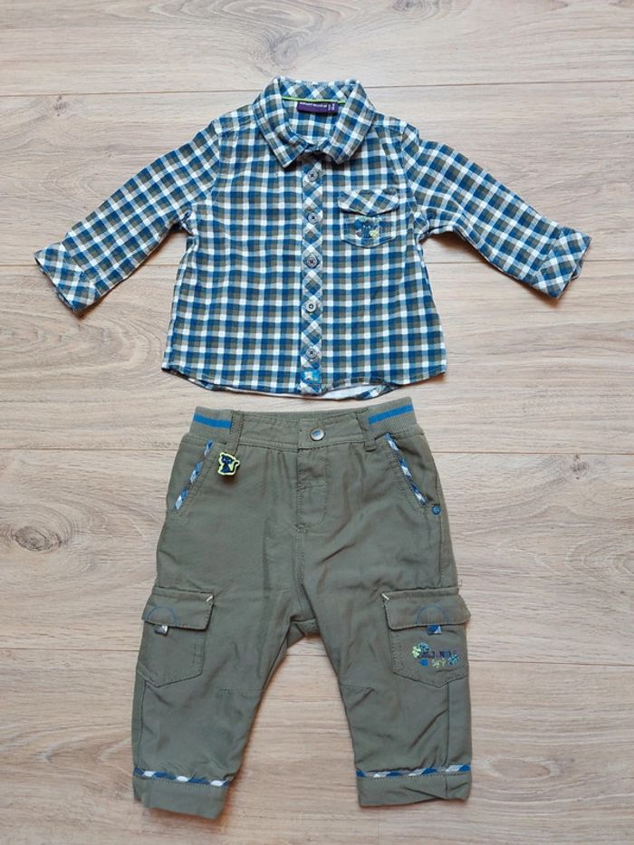 Ensemble garcon chemise à carreaux et pantalon kaki