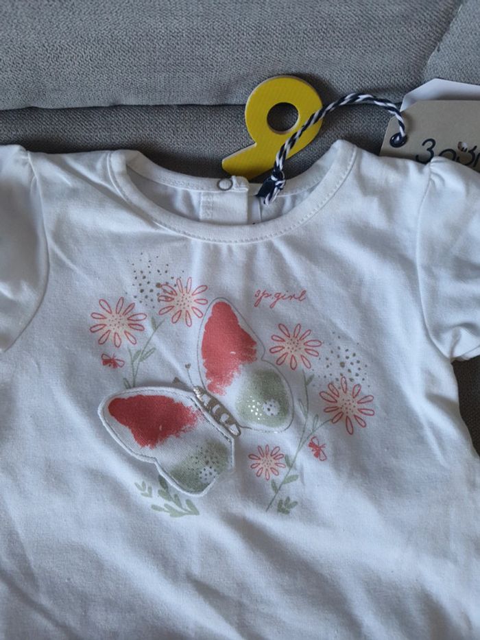 Ensemble 3 Pommes tee-shirt et short taille 9 mois motif papillon 🦋 neuf avec étiquettes - photo numéro 2