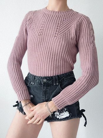 Pull maile côtelé rose parme / Kiabi - 34/XS à 36/S