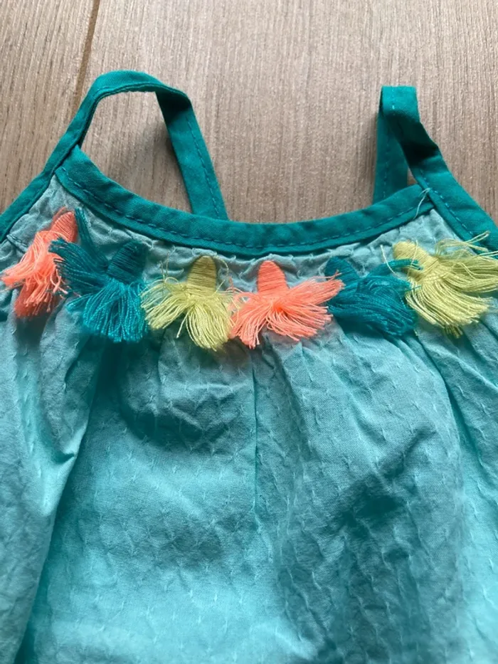 Robe turquoise à pompons 6 mois - photo numéro 2