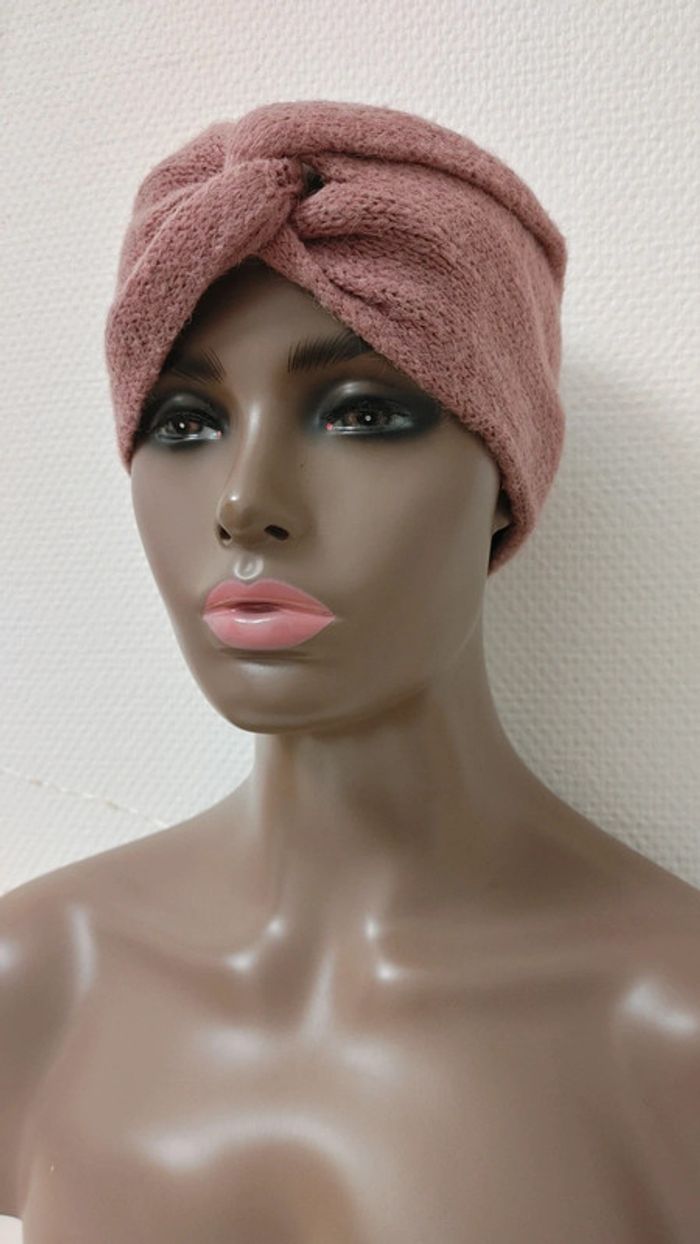 Bandeau tête et cheveux en laine et acrylique rose - photo numéro 3