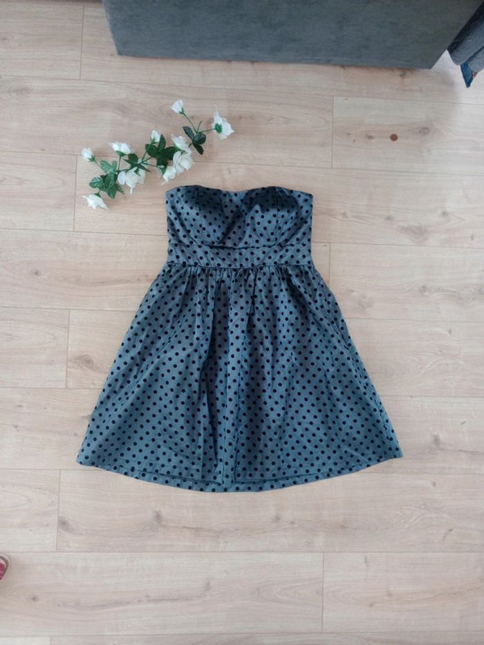 Robe de cérémonie 38 grise cérusée pois noirs c30 - photo numéro 7