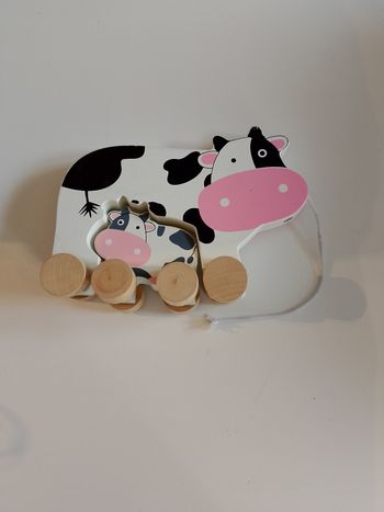 Vache et son bebe en bois Vertbaudet 22x15 cm