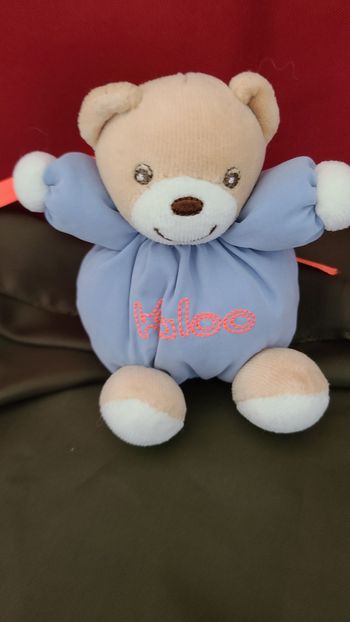 DOUDOU PELUCHE BOULE KALOO PETIT OURS BLEU ORANGE FLUO 10 CM