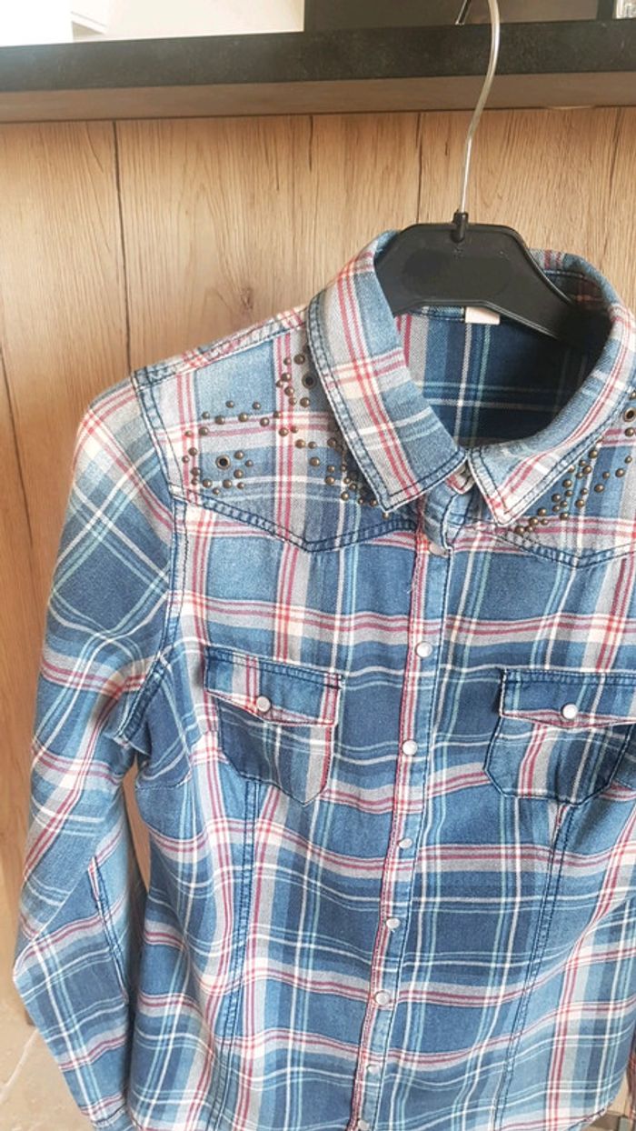 Chemise femme à carreaux jean - photo numéro 2