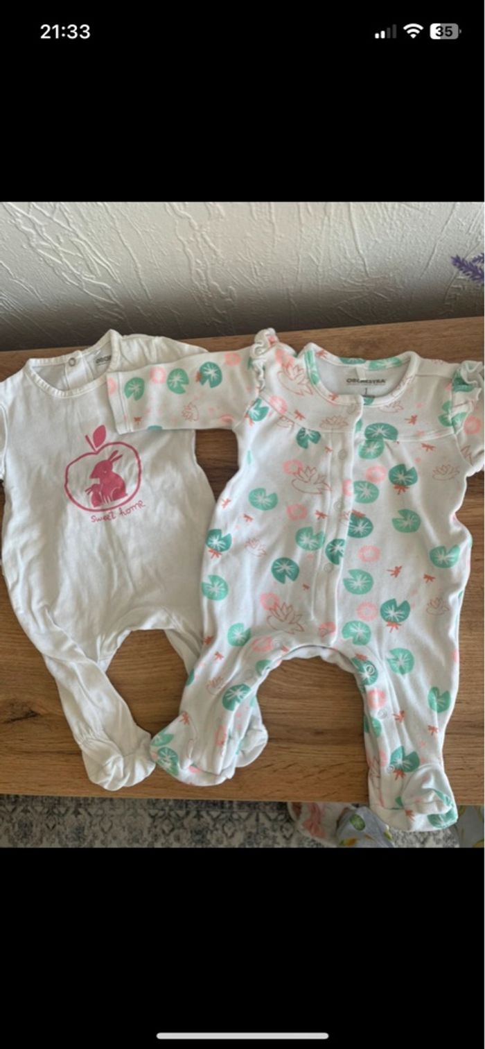 Lot de 2 pyjama en coton blanc orchestra bb 1 mois