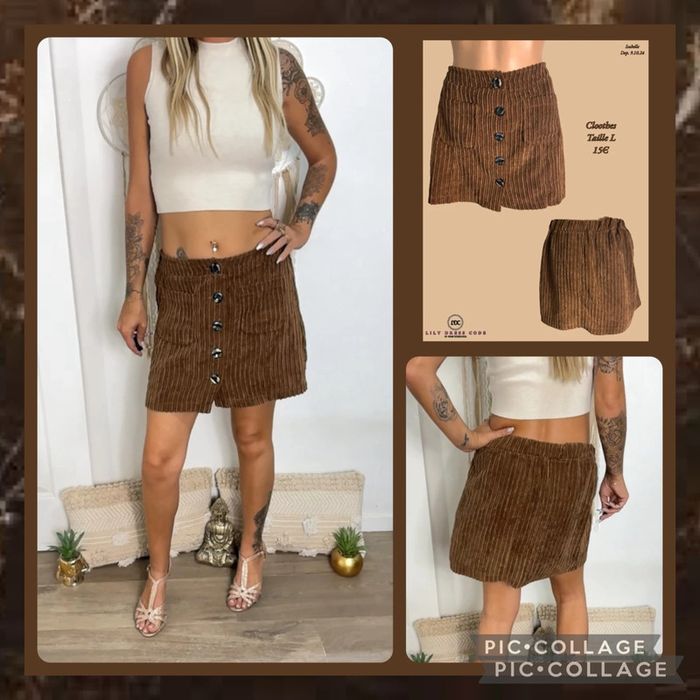 🤎 Jupe en velours côtelé marron Cloothes – Taille L – SOLDE -20