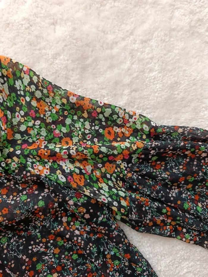 Blouse Mango Casual MNG L noir fleuri fluide légère ample - photo numéro 8