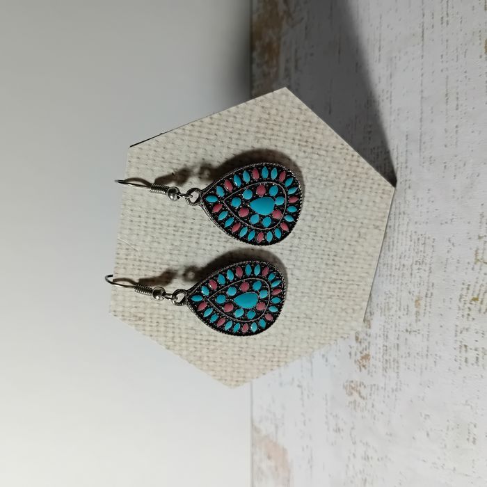 boucles d'oreilles imitation turquoise et corail - photo numéro 7