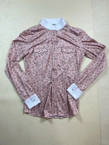 Polo manches longues ANIMO – Motif fleuri rose – Taille 36
