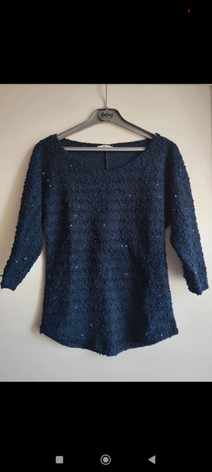 Blouse à sequins bleu marine taille 36 Mim